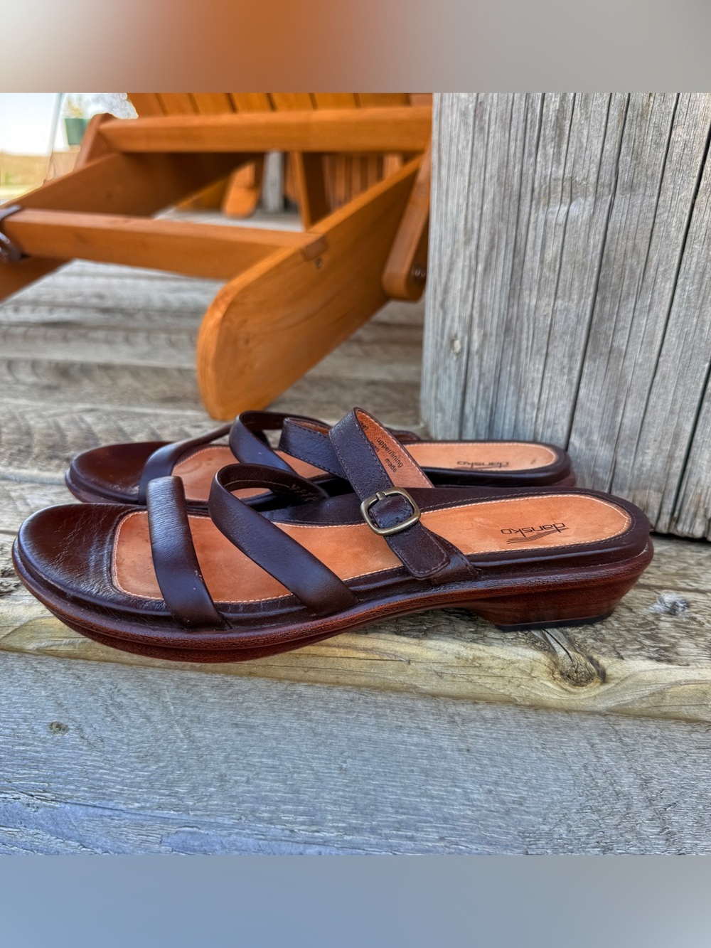 RARE ( 2008)‎ Dansko Dark Brown Leather Strappy Slide Sandals